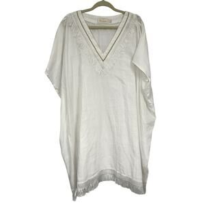 Verandah White Cotton Boho Swimsuit Coverup Womens OS Beachy Embroidered Dress